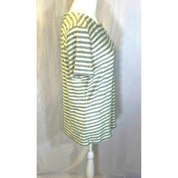 Talbots Womens Large Petite Shirt Thin Knit Sequins Sparkle Striped White Gray - Picture 4 of 7